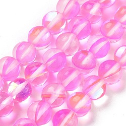 Transparent Glass Beads, Round, Glow in the Dark Beads, Hot Pink, 8mm, Hole: 1mm, about 45pcs/strand, 13.98''(35.5cm)(GLAA-B022-8mm-01)