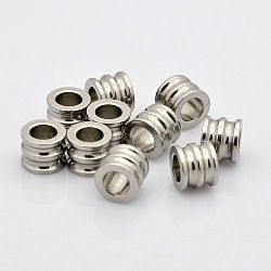 Tarnish Resistant Column 304 Stainless Steel Beads, Large Hole Grooved Beads, Stainless Steel Color, 10x8mm, Hole: 6mm(STAS-N020-15)