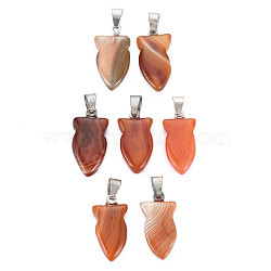 Natural Banded Agate/Striped Agate Pendants, with Light Gold Plated Iron Findings, Owl, Dyed & Heated, Chocolate, 22.5~23.5x11~12.5x4.5~6mm, Hole: 4.5x6mm(G-N326-128-A04)
