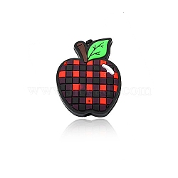 Plaid Apple Silicone Focal Beads, Black, 29.5x24x8mm, Hole: 3mm(SI-JX0087A-01)