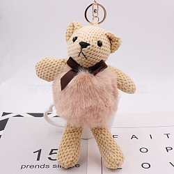 Imitation Rabbit Fur Keychain, Bear, Wheat, 28cm(PW-WG32432-06)