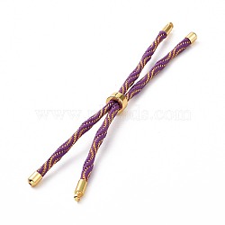 Nylon Cord Silder Bracelets, for Connector Charm Bracelet Making, with Rack Plating Golden Brass Findings, Long-Lasting Plated, Cadmium Free & Lead Free, Dark Orchid, 8-5/8~9 inch(22~22.8cm), 0.3cm, Hole: 2.6mm(MAK-C003-03G-15)