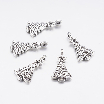 Tibetan Style Alloy Pendants, Lead Free & Cadmium Free, Christmas Tree, Antique Silver, 21x11mm, Hole: 1mm