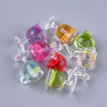 Resin Cup Pendants, with Polymer Clay, Wine Glass, Mixed Color, 18~18.5x15x12mm, Hole: 2.5mm