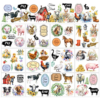 12 Sheets 12 Style PVC Stickers, Heat Transfer Film, for Window Decoration, Animals, 140x140mm, 1 sheet/style