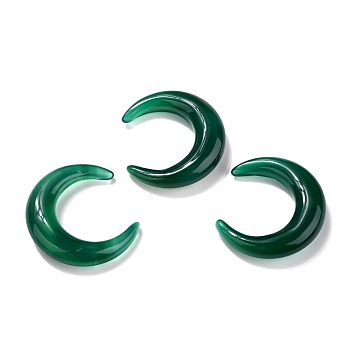 Natural Green Agate Beads, No Hole, for Wire Wrapped Pendant Making, Double Horn/Crescent Moon, Dyed & Heated, 31x28x6.5mm