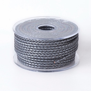 Braided Cowhide Cord, Leather Jewelry Cord, Jewelry DIY Making Material, Slate Gray, 3mm, about 21.87 yards(20m)/roll