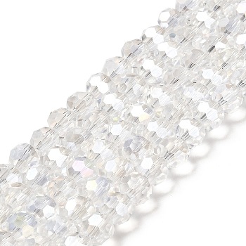 Transparent Glass Beads, Faceted, Round, Clear, 8x7~7.5mm, Hole: 1.5mm, about 66pcs/strand, 18.82''~19.06''(47.8~48.4cm)