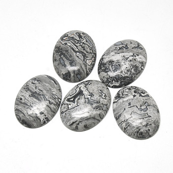 Natural Black Silk Stone/Netstone Cabochons, Oval, 39~40x29~30x5~8mm