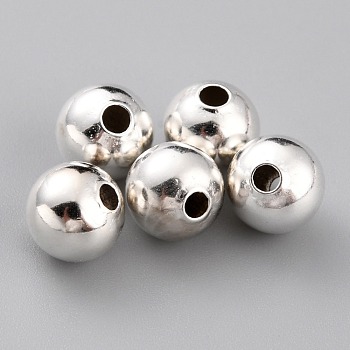Brass Beads, Long-Lasting Plated, Round, 925 Sterling Silver Plated, 7mm, Hole: 1.8mm