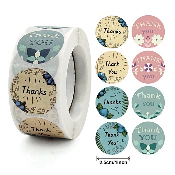 Thank You Theme Self Adhesive Paper Stickers, Colourful Roll Sticker Labels, Gift Tag Stickers, Word, 2.5x0.1cm, 500pc/roll