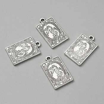 Tibetan Style Alloy Pendants, Antique Silver, Rectangle with Tarot Pattern, The World XXI, 23x14x1.5mm, Hole: 1.8mm