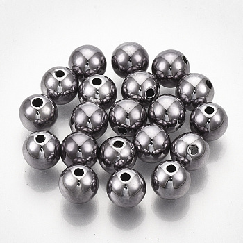 UV Plating ABS Plastic Beads, Round, Gunmetal Plated, 12x11.5mm, Hole: 2mm