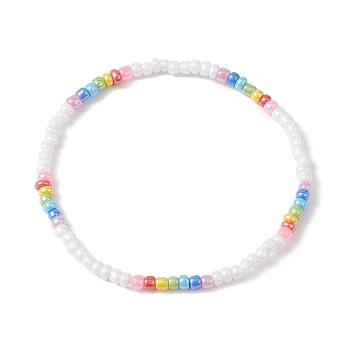Glass Seed Beaded Stretch Bracelets, Colorful, Inner Diameter: 2-1/4 inch(5.55cm)