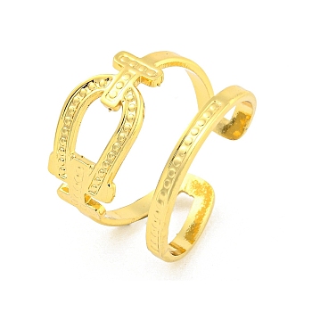 304 Stainless Steel Horseshoe Open Cuff Rings for Women, Golden, 16mm