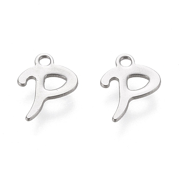 304 Stainless Steel Charms, Laser Cut, Letter, Stainless Steel Color, Letter.P,  11.5x8.5x0.7mm, Hole: 1.5mm
