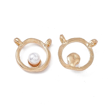 Alloy 2 Loop Pendants, with ABS Plastic Imitation Pearl, Round Ring Charm, Golden, 15.5x15.5x5.5mm, Hole: 1.6mm