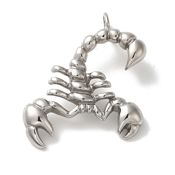 316L Surgical Stainless Steel Pendants, Scorpio Charm, Stainless Steel Color, 30x25x4.5mm, Hole: 3mm