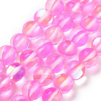 Transparent Glass Beads, Round, Glow in the Dark Beads, Hot Pink, 8mm, Hole: 1mm, about 45pcs/strand, 13.98''(35.5cm)