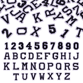 36Pcs 2 Sets 2 Styles Letter A~Z & Number 0~9 Polyester Embroidery Sew On Patches Sets, Cloth Appliques, Black, 18~19x6.5~15.5x1.4~1.5mm, 1 set/style