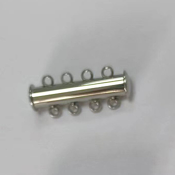 Non-Tarnish 4-Strands 304 Stainless Steel Slide Lock Clasps, Peyote Clasps, 8-Holes, Stainless Steel Color, 25x10x6.5mm, Hole: 1.5mm