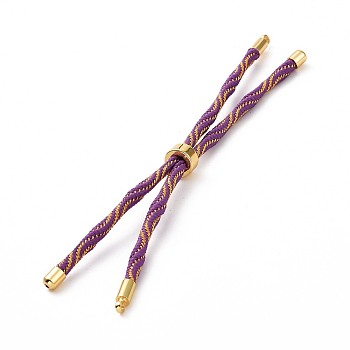 Nylon Cord Silder Bracelets, for Connector Charm Bracelet Making, with Rack Plating Golden Brass Findings, Long-Lasting Plated, Cadmium Free & Lead Free, Dark Orchid, 8-5/8~9 inch(22~22.8cm), 0.3cm, Hole: 2.6mm