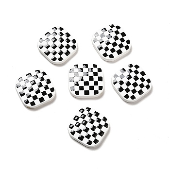 Opaque Acrylic Beads, with Enamel, Rhombus with Tartan Pattern, White, 24.5x25x5mm, Hole: 1.6mm