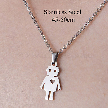 201 Stainless Steel Robot with Heart Pendant Necklace(NJEW-OY001-04)-3