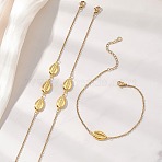 3Pcs 3 Styles Summer Beach 304 Stainless Steel Shell Shape Link Anklets for Women, Golden, 8.86~9.17 inch(22.5~23.3cm), 1pc/style(AJEW-AN00766)