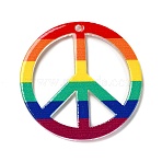 Rainbow Color Printed Acrylic Pendants, Peace Sign, 30.5x2mm, Hole: 1.6mm(OACR-B006-01B)