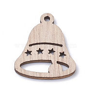 Undyed Wooden Pendants, Bell with Star, BurlyWood, 30.5x24.5x2mm, Hole: 2mm(WOOD-S040-25)