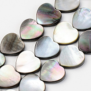 Natural Black Lip Shell Beads Strands, Heart, 15x15.5x3mm, Hole: 0.9mm, about 27pcs/Strand, 15.55 inch(39.5cm)(SSHEL-Q298-11A)