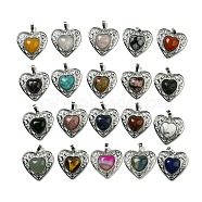 Natural & Synthetic  Mixed Gemstone Peach Love Heart Pendants, Rack Plating Brass Hollow Heart Charms, Cadmium Free & Lead Free, Mixed Dyed and Undyed, 29.5x30.5x7.5mm, Hole: 7.5x5mm(G-G158-01)