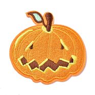 Computerized Embroidery Cloth Iron on/Sew on Patches, Costume Accessories, Halloween Pumpkin Jack-O'-Lantern, Gold, 6.4x6.6cm(DIY-F034-B08)