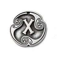 Rune Letters Alloy Pendants, Round, Antique Silver, 25x3mm, Hole: 1.6mm(PALLOY-S193-01AS-07)