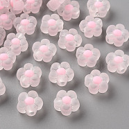 Transparent Acrylic Beads, Frosted, Bead in Bead, Flower, Pink, 12x12.5x6mm, Hole: 2.5mm, about 893pcs/500g(TACR-S152-06C-SS2112)