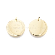 Ion Plating(IP) 304 Stainless Steel Pendants, with Jump Ring, Flat Round with Word Do Small Things with Great Love, Real 14K Gold Plated, 17x1mm, Jump Ring: 4x0.5mm, Inner Diameter: 2.5mm(STAS-T060-37G)