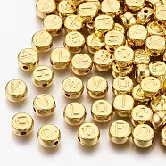 CCB Plastic Beads, Horizontal Hole, Flat Round with Letter, Golden, 7x4mm, Hole: 1.8mm(X-CCB-N004-002G)