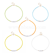 5Pcs 5 Style Glass & Plastic Word Beaded Necklaces Set, Mixed Color, 14.37~14.57 inch(36.5~37cm), 1Pc/style(NJEW-JN04316)