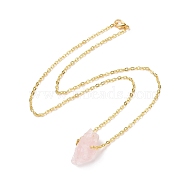Natural Rose Quartz Irregular Nugget Pendant Necklace, Alloy Jewelry for Women, Golden, 20.47 inch(52cm)(G-E155-03G-02)