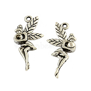 Tibetan Style Alloy Fairy Pendant Rhinestone Settings, Cadmium Free & Lead Free, Antique Silver, Fit for 2mm rhinestone, 25.4x12x4mm, Hole: 1.5mm(X-TIBEP-Q043-350-RS)