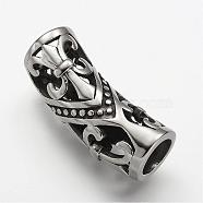 304 Stainless Steel Hollow Tube Beads, Fleur De Lis, Antique Silver, 35.5x12.5mm, Hole: 9mm(STAS-F063-05)