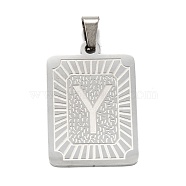 304 Stainless Steel Pendants, Rectangle with Alphabet, Letter.Y, 30x20x1.5mm, Hole: 3x6mm(STAS-K216-48Y-P)