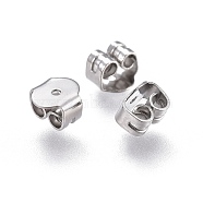 304 Stainless Steel Ear Nuts, Earring Backs, Stainless Steel Color, 5x5x3.5mm, Hole: 0.8mm(STAS-F203-07P)