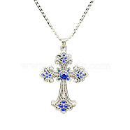 Alloy Pendant Necklaces, Cross fleury, Medium Blue, 19.69 inch(50cm)(WG8265-5)