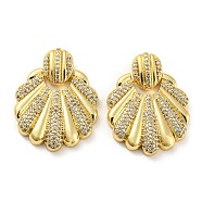 Brass Micro Pave Cubic Zirconia Pendants, Shell, Real 16K Gold Plated, 32mm, Hole: 5x2.5mm(KK-C036-02G)
