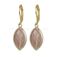 Horse Eye Natural Sunstone with Brass Hoop Earrings for Women, Brown, Golden, 36x11.5mm(EJEW-JE05926)