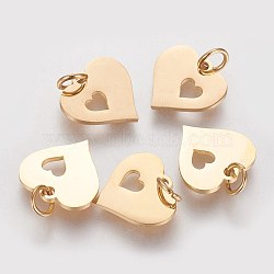 304 Stainless Steel Pendants, Heart with Heart, Golden, 12x12.5x1mm, Hole: 3mm(STAS-Q201-T457G)