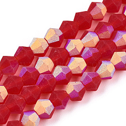 Imitate Austrian Crystal Bicone Frosted Glass Beads Strands, Grade AA, Faceted, Crimson, 2.9~3.3x2.5mm, Hole: 0.7mm, about 145~150pcs/strand, 16.34~16.54 inch(41.5~42cm)(EGLA-A039-T2mm-MB14)