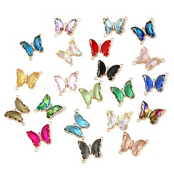 Brass Pave Faceted Glass Connector Charms, Golden Tone Butterfly Links, Mixed Color, 20x22x5mm, Hole: 1.2mm(FIND-Z020-04A)